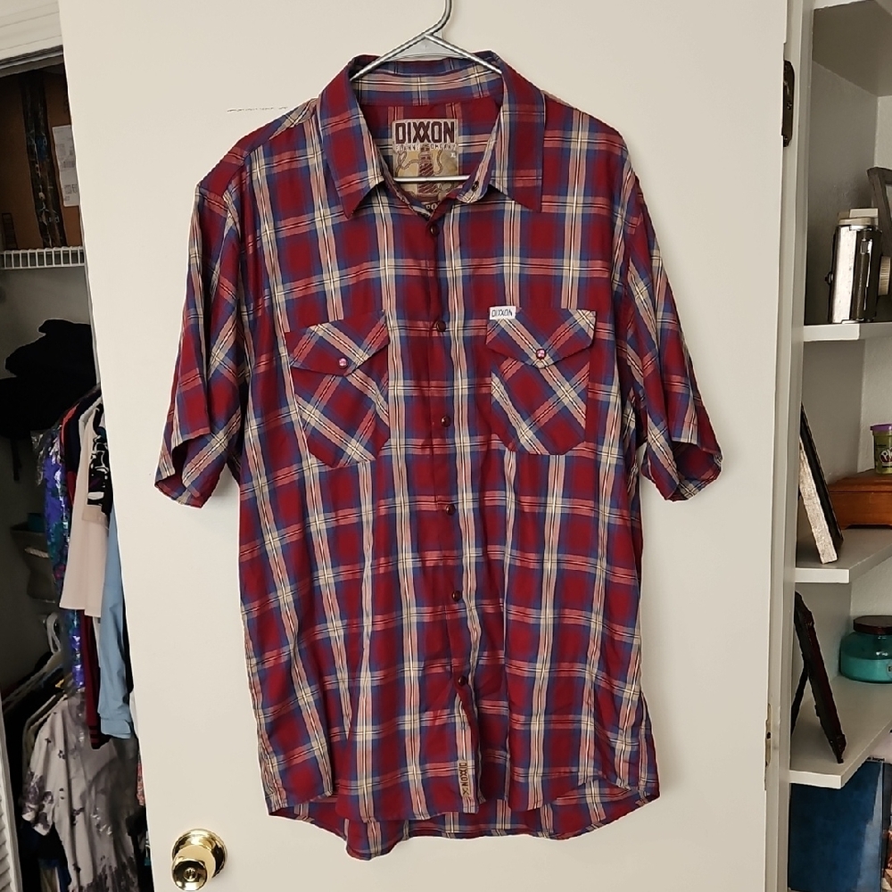 DIXXON Red, Blue & Cream Plaid Short Sleeve Button-Down